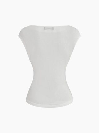 Boat Neck Solid Ruched Short Sleeve Top