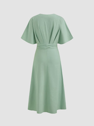 Wedding Wedding Guest Dress wedding guest wedding Linen-blend Linen-blend V-neck Solid Ruffle Ruched Midi Dress For Work