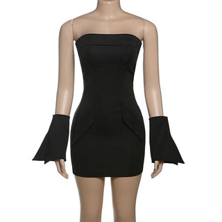 Gloves zip-up backless tube mini dress