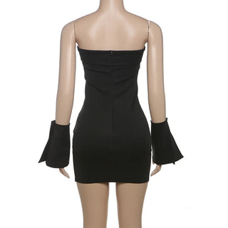 Gloves zip-up backless tube mini dress