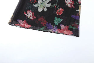 Flower print mesh self tie cami maxi dress