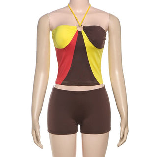 Halter contrast o ring short pant set