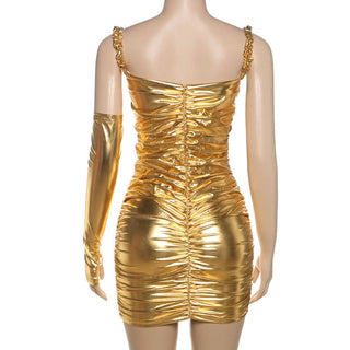 Metallic sweetheart neck ruched cami mini dress