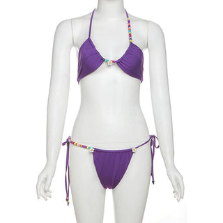 Halter beaded self tie short pant set