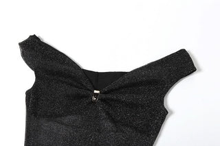 Off shoulder knotted glitter ruched maxi dress