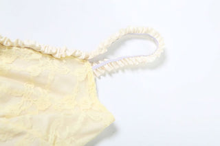 V neck ruffle lace bowknot cami mini skirt set