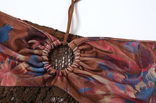 Halter contrast o ring knotted 3 piece mini skirt set