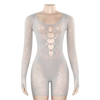 Long sleeve hollow out u neck gloves romper