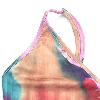 V neck ribbed print backless cami maxi dress