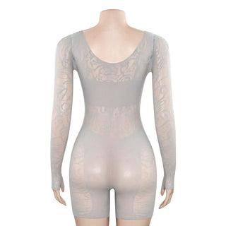 Long sleeve hollow out u neck gloves romper