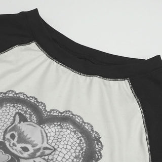 Crewneck long sleeve stitch heart pattern top