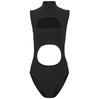 Hollow out high neck sleeveless solid bodysuit