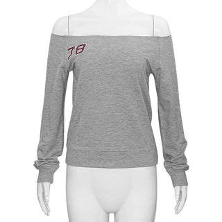 Long sleeve off shoulder letter pattern top