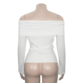 Slit long sleeve off shoulder bowknot textured top