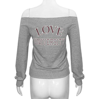 Long sleeve off shoulder letter pattern top