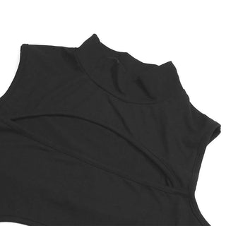 Hollow out high neck sleeveless solid bodysuit