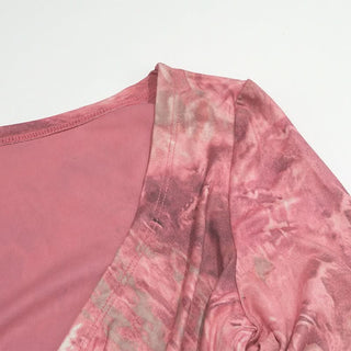 Long sleeve ruched v neck print contrast top