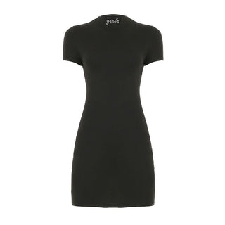 Short sleeve crewneck letter beaded mini dress