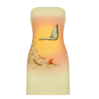 Butterfly print contrast backless tube mini dress