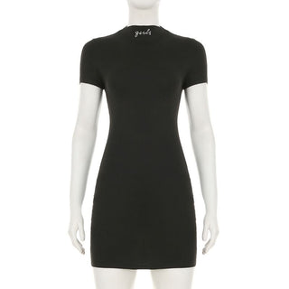 Short sleeve crewneck letter beaded mini dress