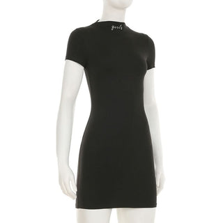 Short sleeve crewneck letter beaded mini dress