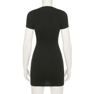 Short sleeve crewneck letter beaded mini dress