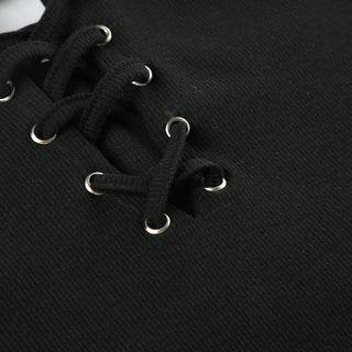 Self tie u neck hollow out ribbed slit cami cut out midi dress