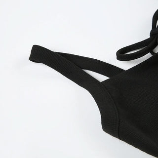 Self tie u neck hollow out ribbed slit cami cut out midi dress