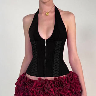 Halter zip-up corset backless top