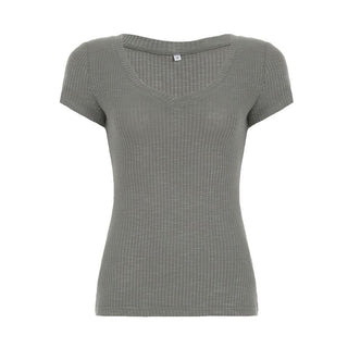 V neck short sleeve ribbed top