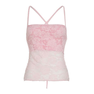 Self tie cross back lace cami top