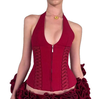 Halter zip-up corset backless top