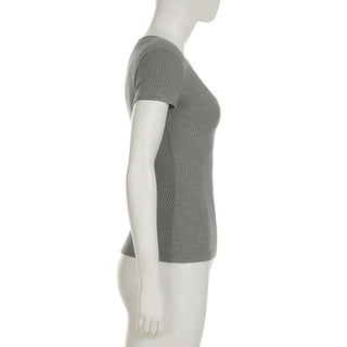 V neck short sleeve ribbed top