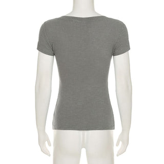 V neck short sleeve ribbed top