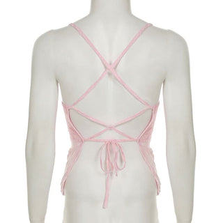 Self tie cross back lace cami top