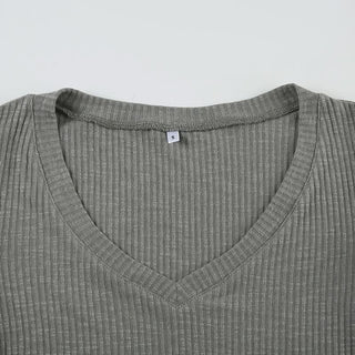 V neck short sleeve ribbed top