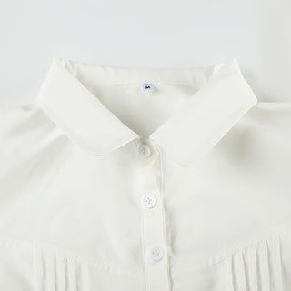Turnover collar button pleated top