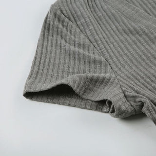 V neck short sleeve ribbed top