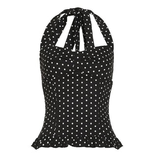 Polka dot halter smocked ruffle top