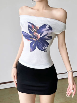 Off shoulder flower print top