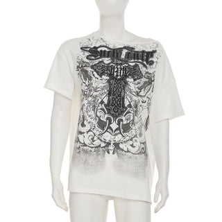 Short sleeve cross print top