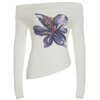 Off shoulder long sleeve flower print top