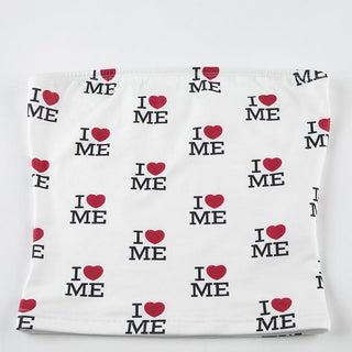 Sweetheart print self tie tube short pant set