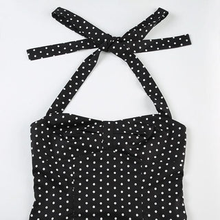 Polka dot halter smocked ruffle top