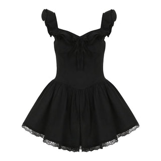 Ruffle self tie lace hem ruched cami mini dress