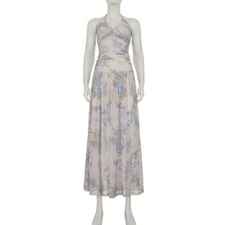 Halter ruched flower print maxi dress