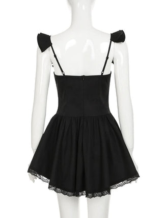 Ruffle self tie lace hem ruched cami mini dress