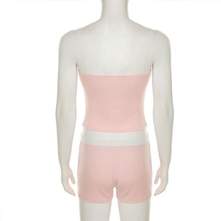 Bowknot lace hem cami short pant set