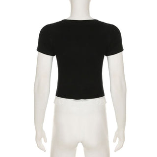 Short pant v neck lace hem button top