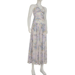 Halter ruched flower print maxi dress